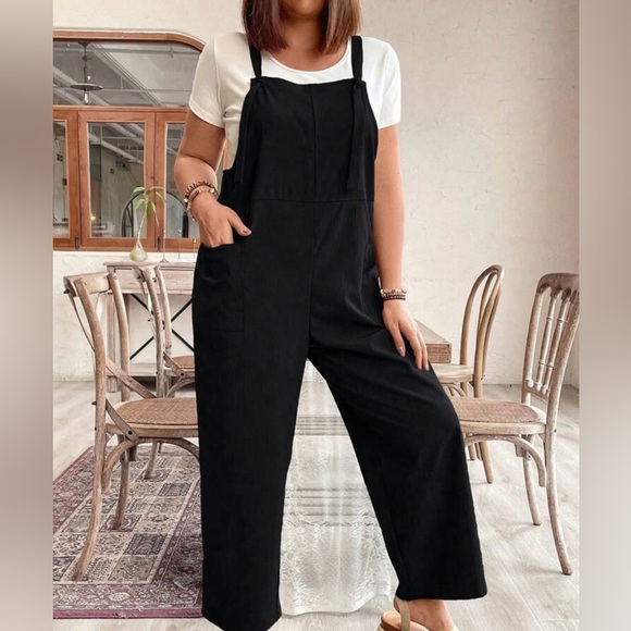 Boho Plus Size Pockets Straps Knot Wide Leg Jumpsuit - Picture 8 of 14